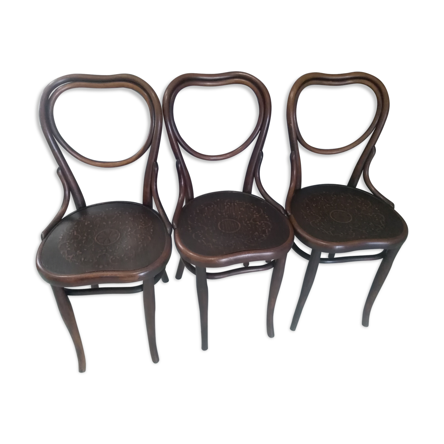 Suite of 3 chairs bistrot Thonet model heart n 28 around 1900