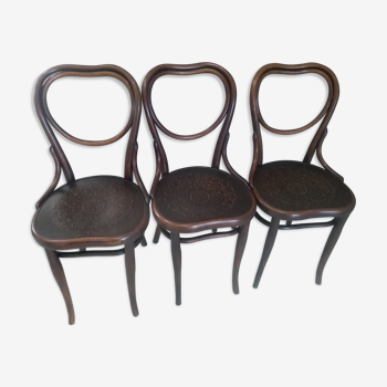 Suite of 3 chairs bistrot Thonet model heart n 28 around 1900
