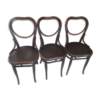 Suite of 3 chairs bistrot Thonet model heart n 28 around 1900