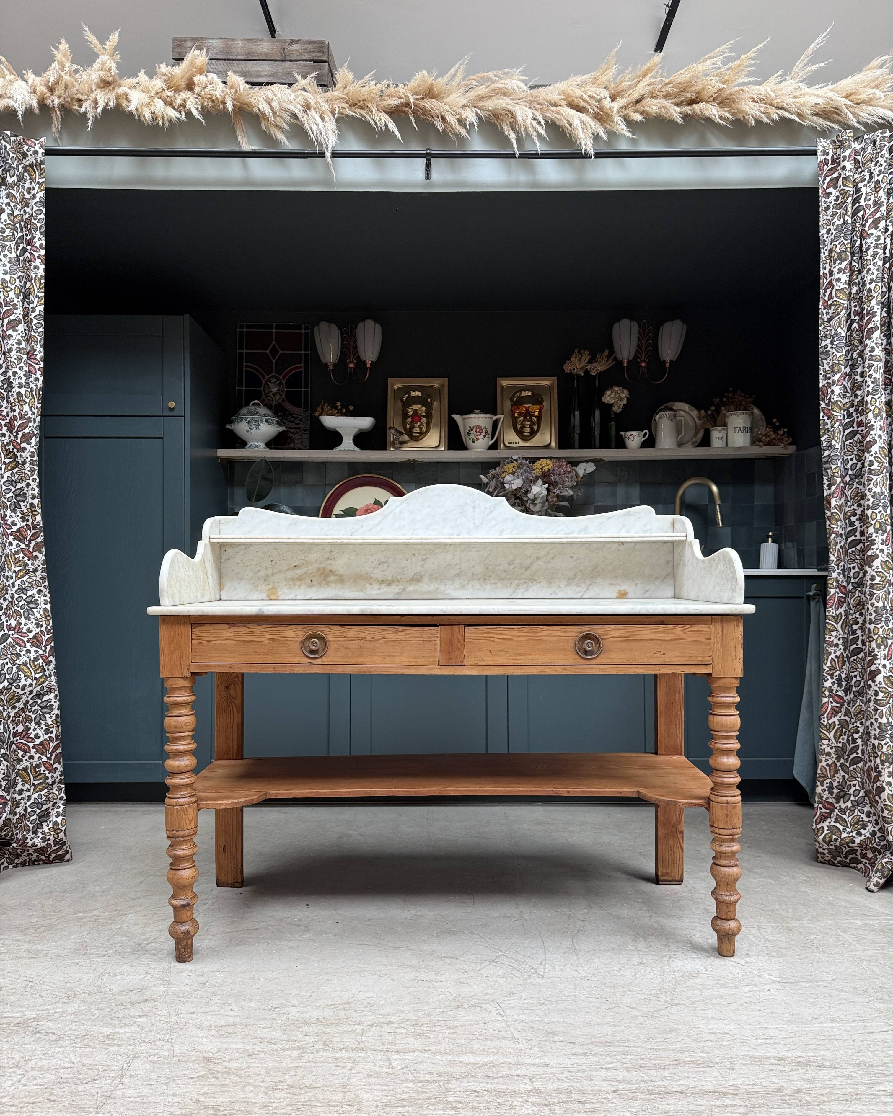 Antique pine and marble toilet furniture (renovated)