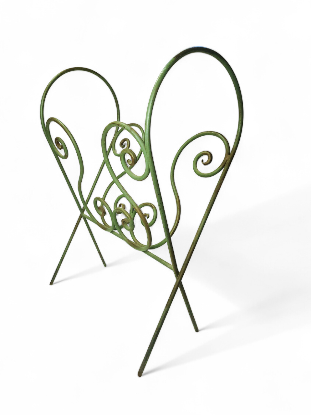 Vintage wrought iron magazine rack – handcrafted scrolls –