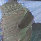 Mid-Century Modern Swedish Oil Painting "Green Park" Vintage Framed Landscape