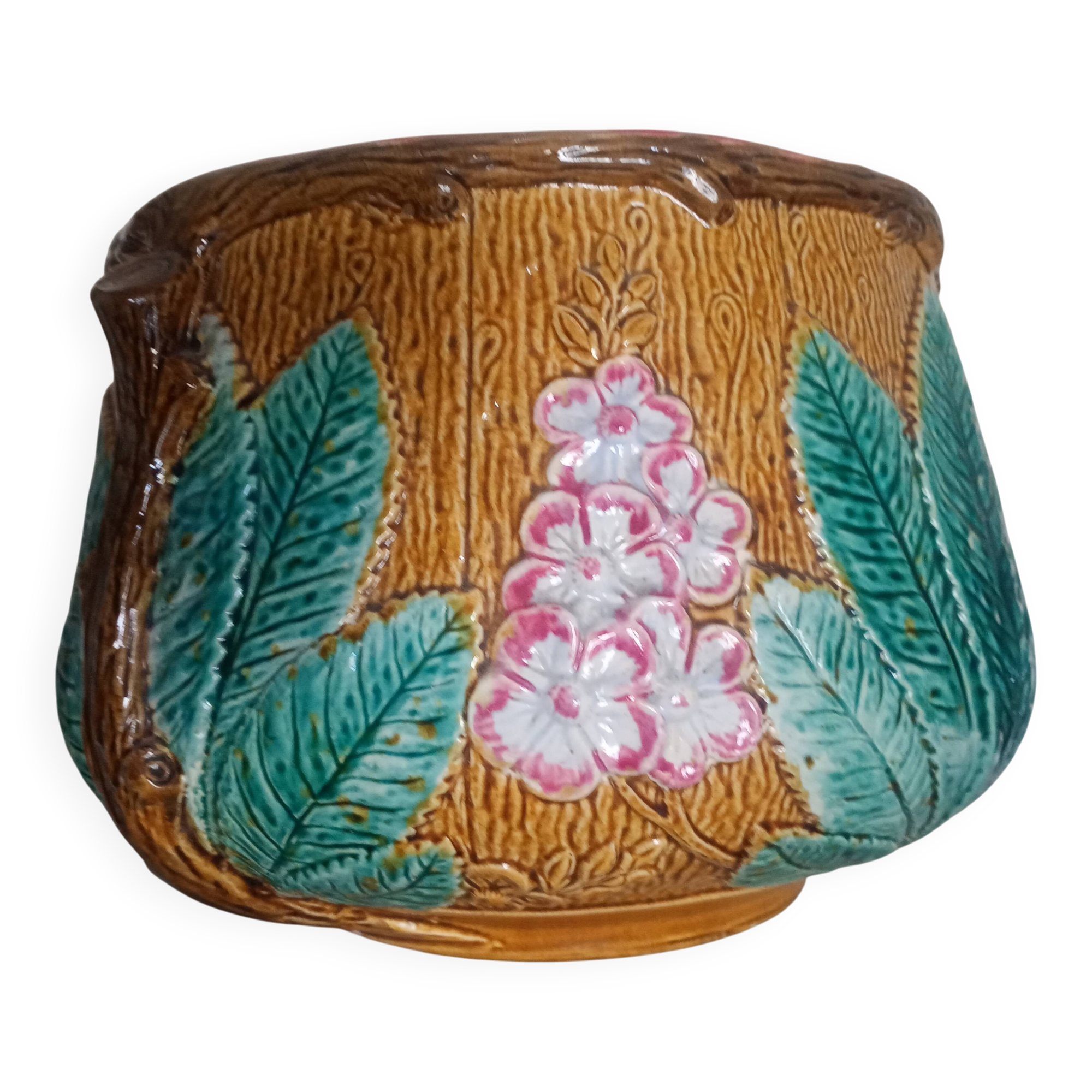 Large cache-pot or planter with chestnut flowers - Barbotine