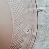 Antique ceiling light in frosted and etched pink glass