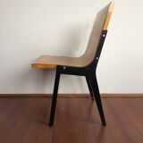 1950s church or school chairs in beech plywood and black stained wood by Roland Rainer