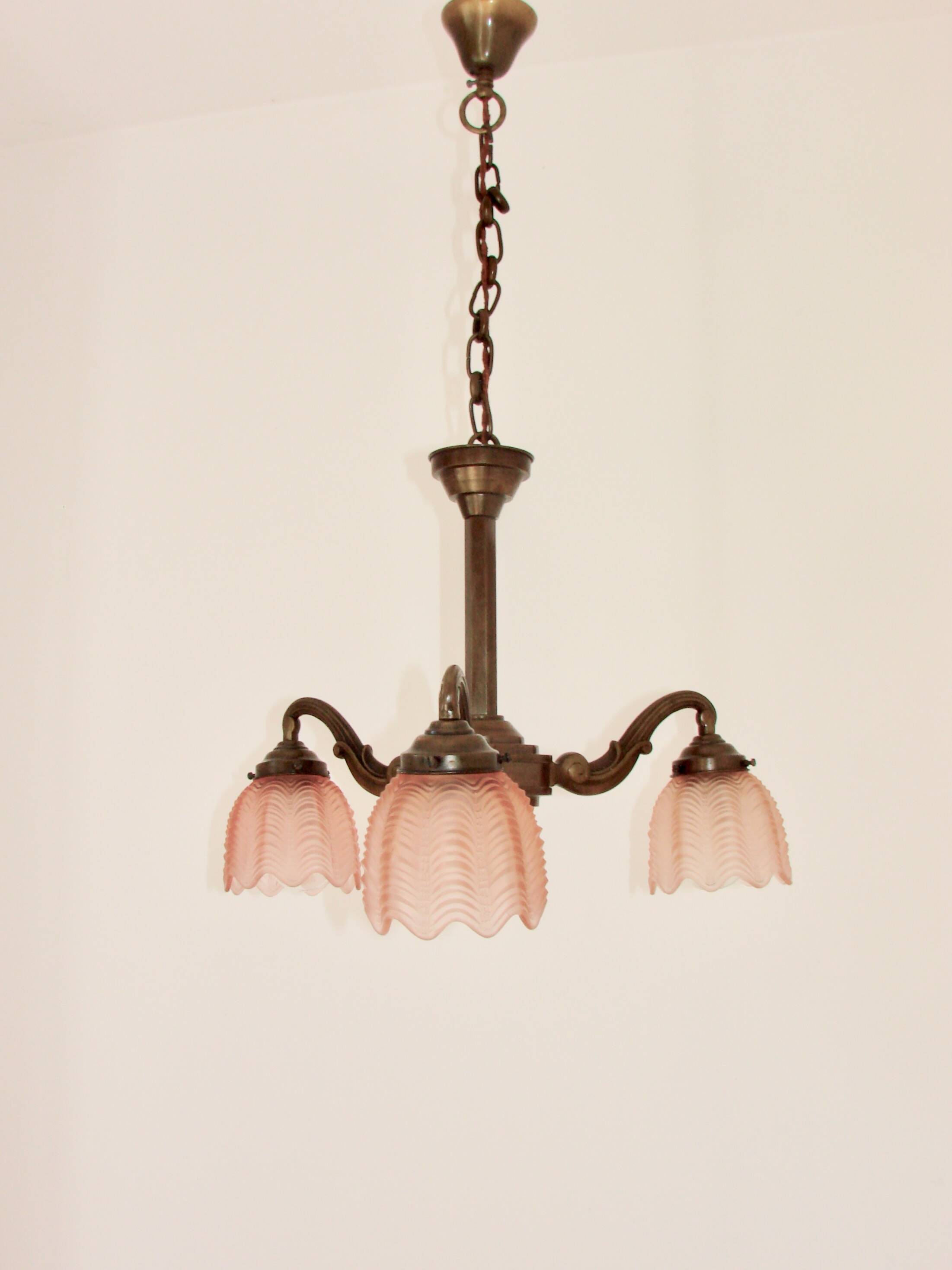 Art Deco bronze chandelier, 1920s.