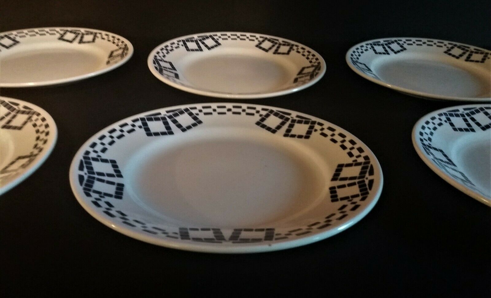 Series of six flat earthenware plates P.B. Rochechouart Limoges model Anna