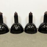 Set of 4 Industrial Bauhaus Black Enamel Pendant Lamps, 1960s