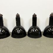 Set of 4 Industrial Bauhaus Black Enamel Pendant Lamps, 1960s