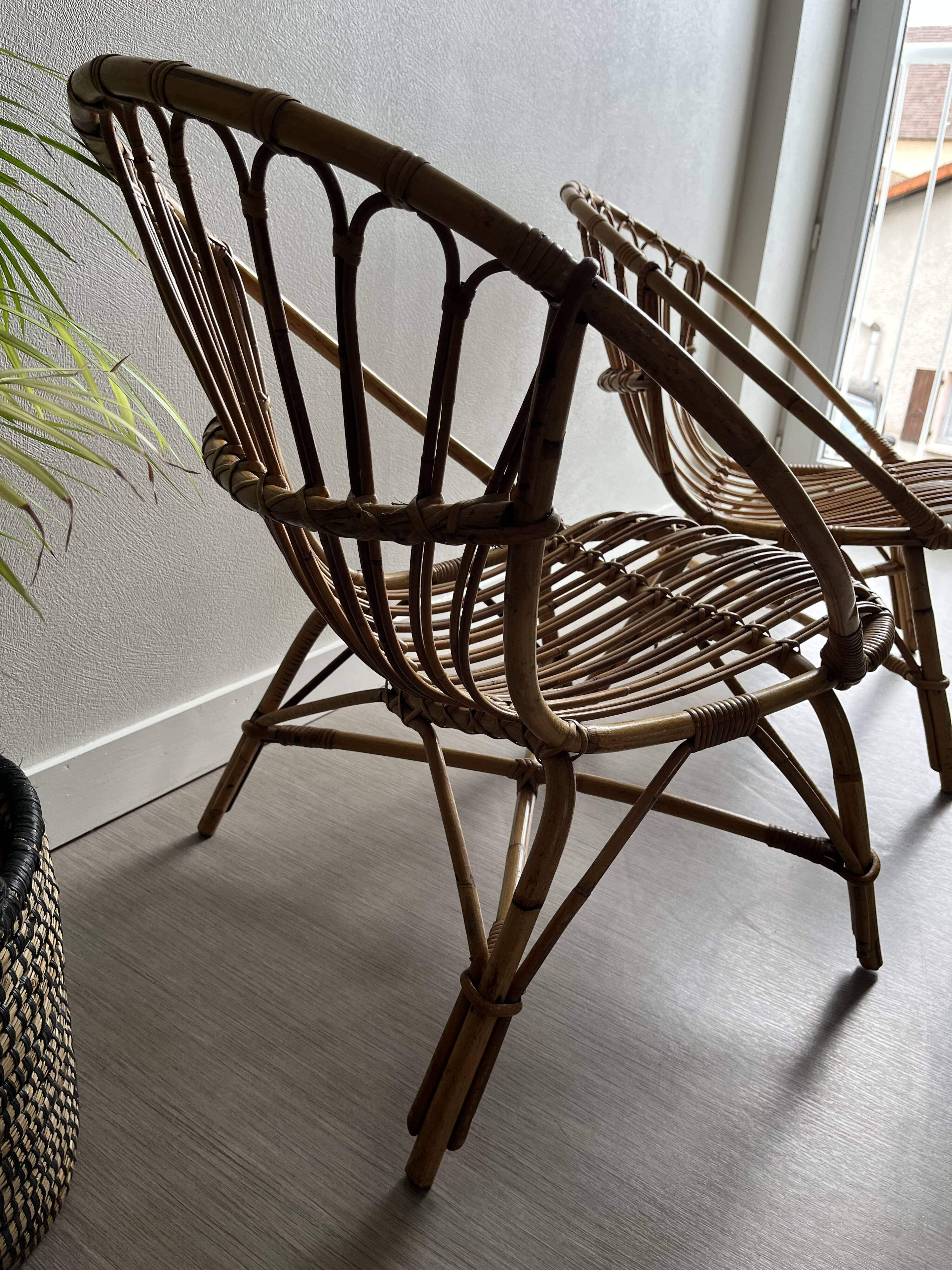 Vintage rattan shell armchairs