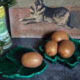 Duo of leaf cups in green slurry from Vintage Vallauris