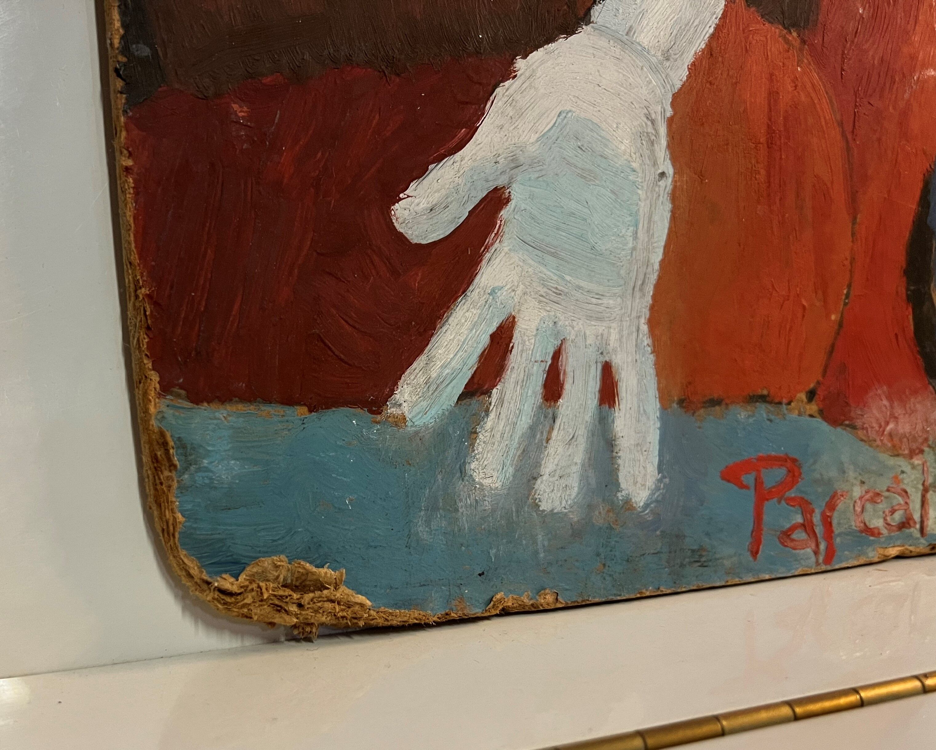 Huile sur panneau: tableau religieux moderniste signé Pascal