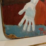 Huile sur panneau: tableau religieux moderniste signé Pascal