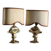 Antique table lamps in bronze and carved wood, Italy, 19th century.