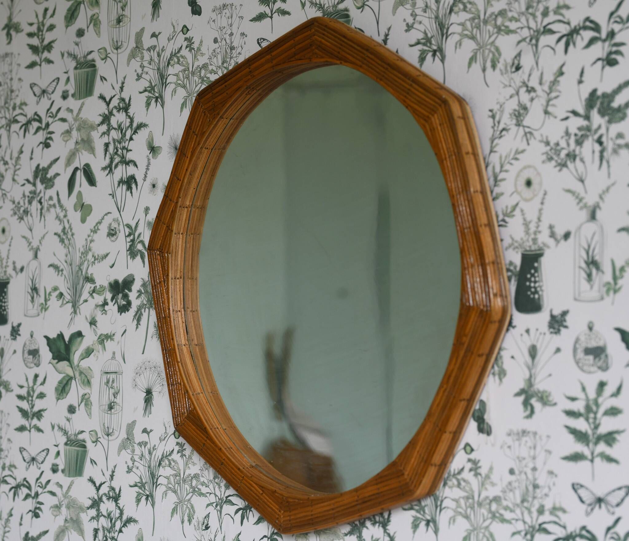 Octagon Shape Framed Pencil Reed Wall Mirror