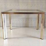 Side table in gold metal and glass - 70s/80s