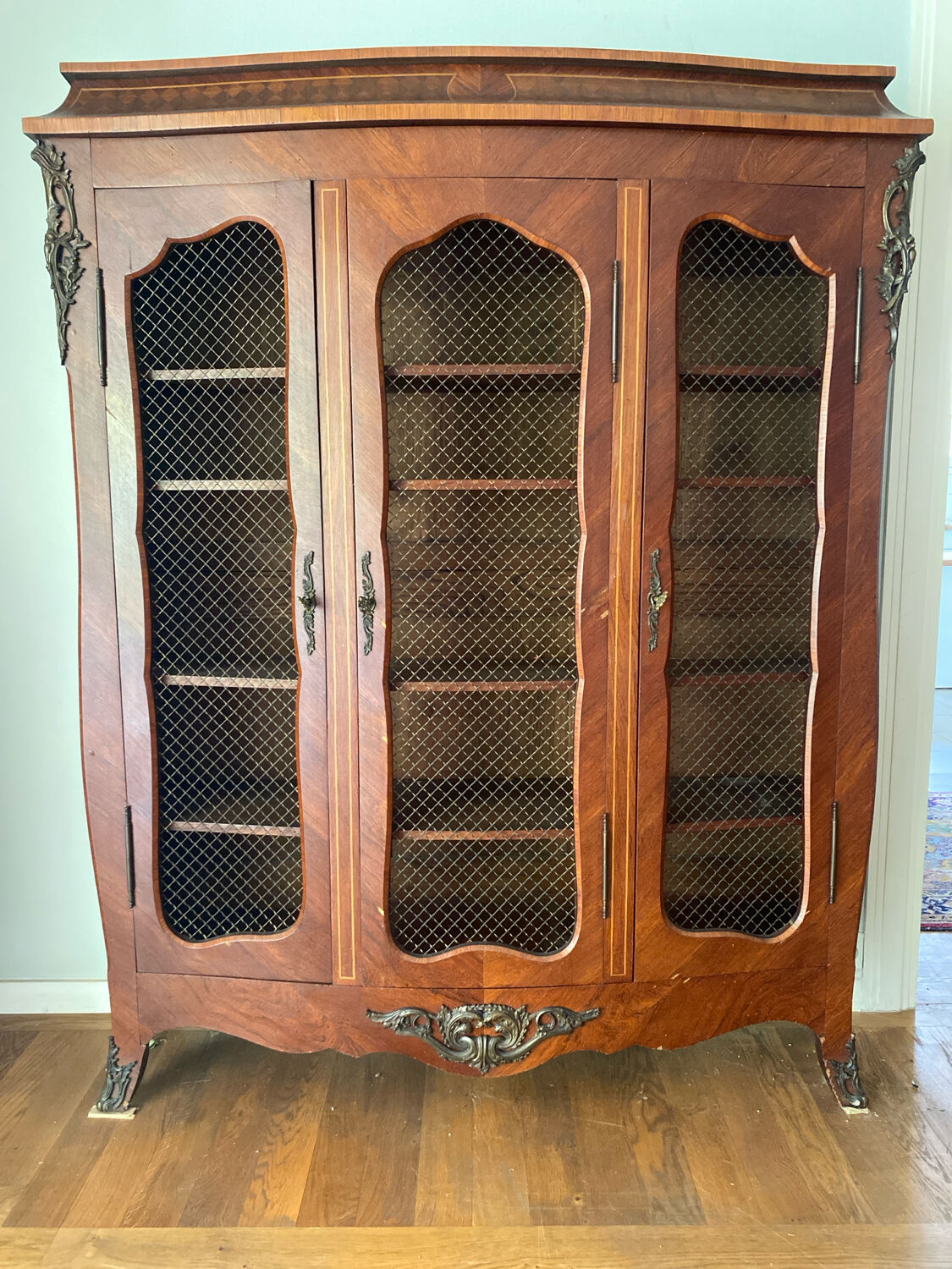 Wire mesh and wood bookshelf