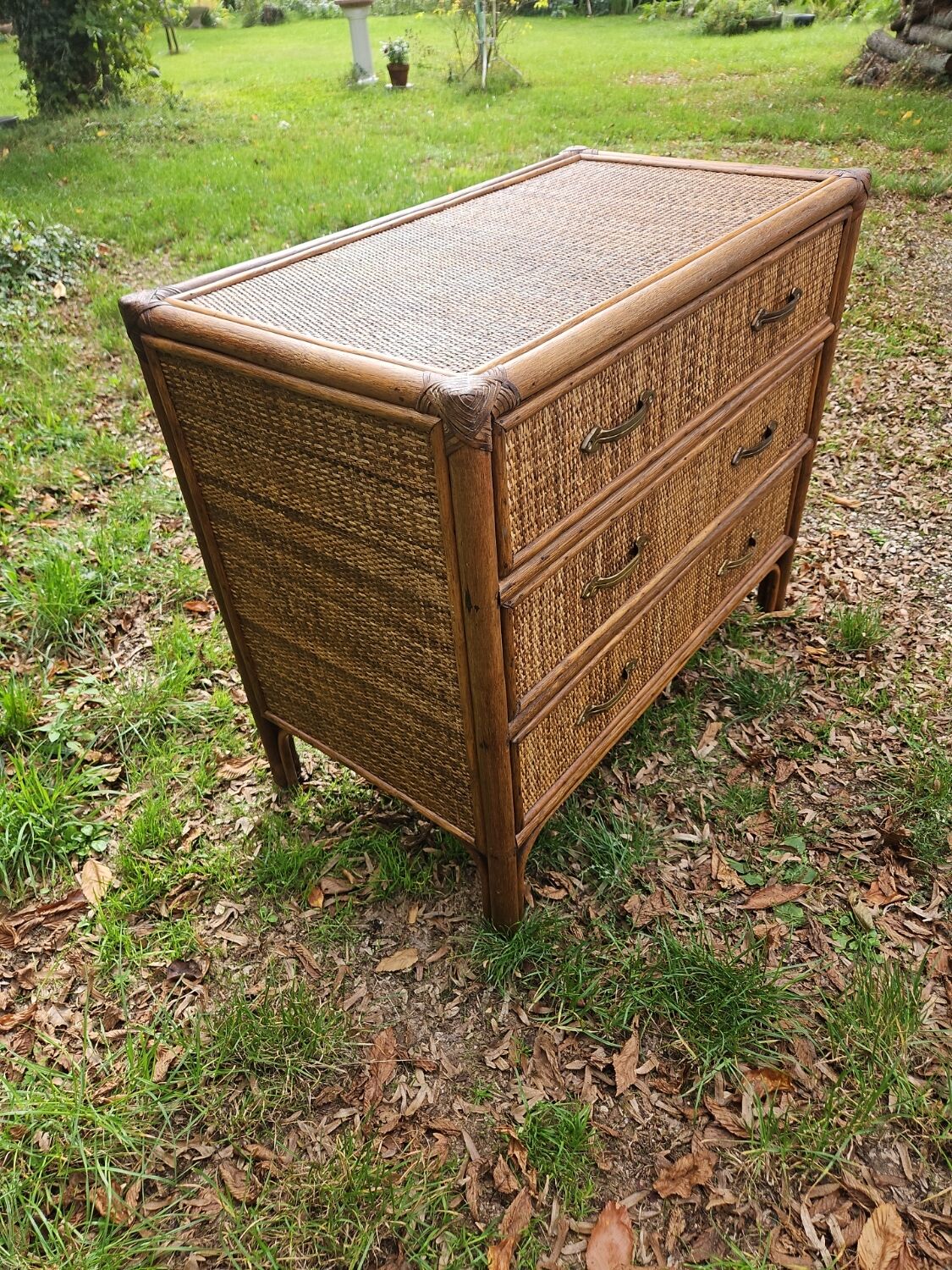 Vintage woven wicker rattan bamboo chest of drawers design 50-60-70