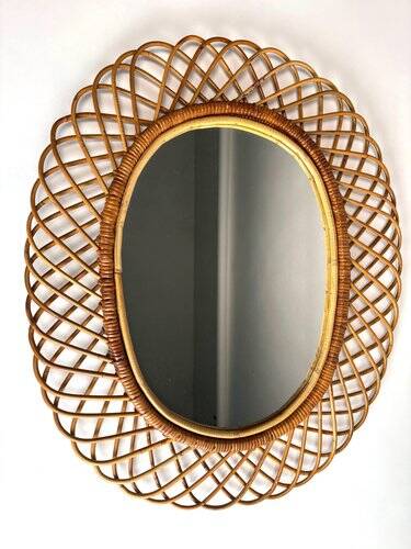 Rattan and Bamboo Mirror attributed to Franco Albini, 1970s