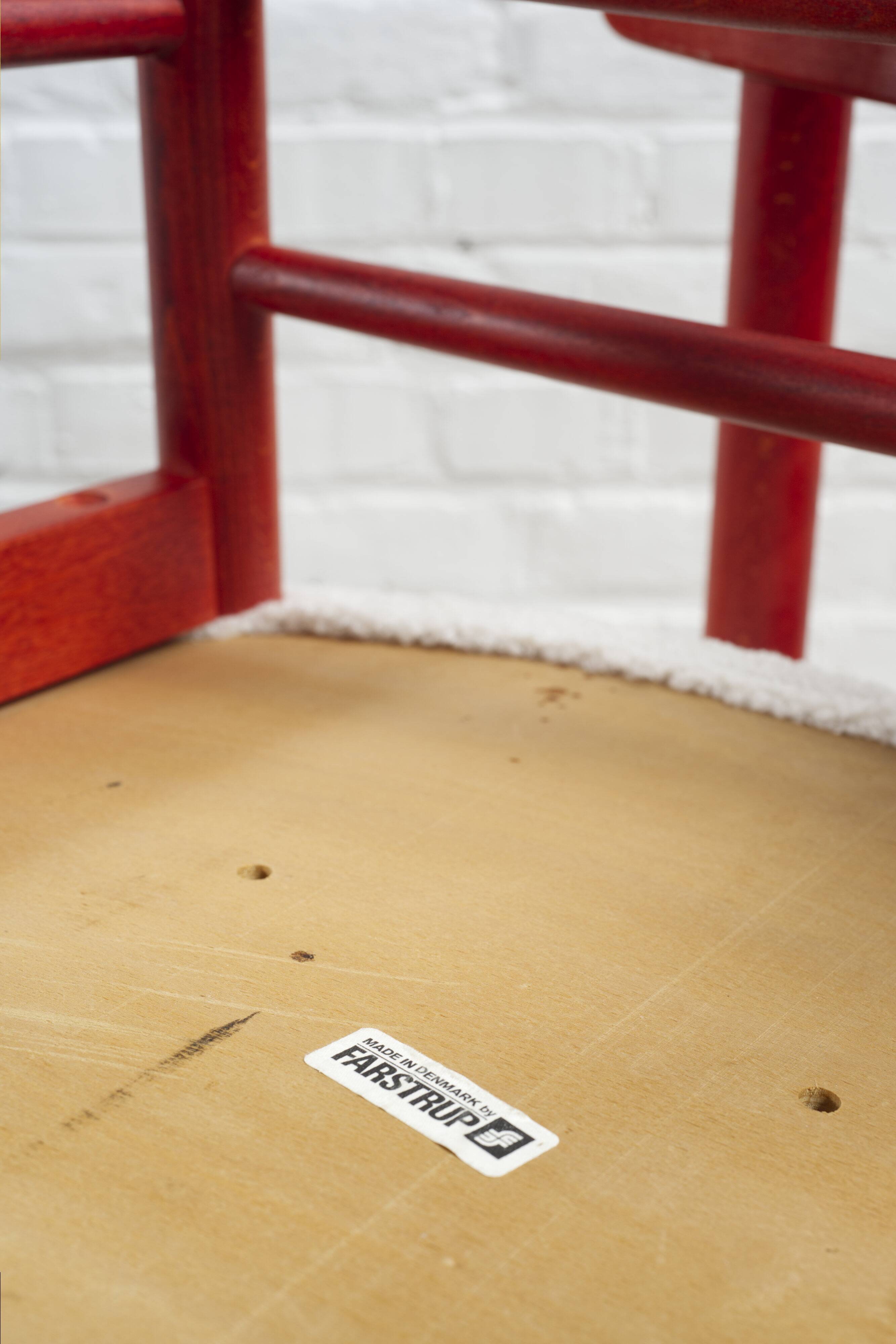 6x red stained beech dining chairs "Model 250" by Farstrup Denmark, 1960's