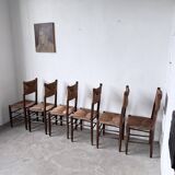 Set of 6 straw and oak Beauche chairs.