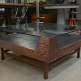 Coffee table in rosewood and glass 1970