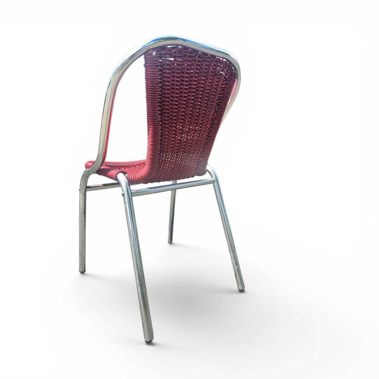 6 x red aluminium indoor/outdoor chair with synthetic weave (wicker/rattan look) 1980s
