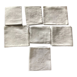 Set of 7 cotton napkins with different monograms