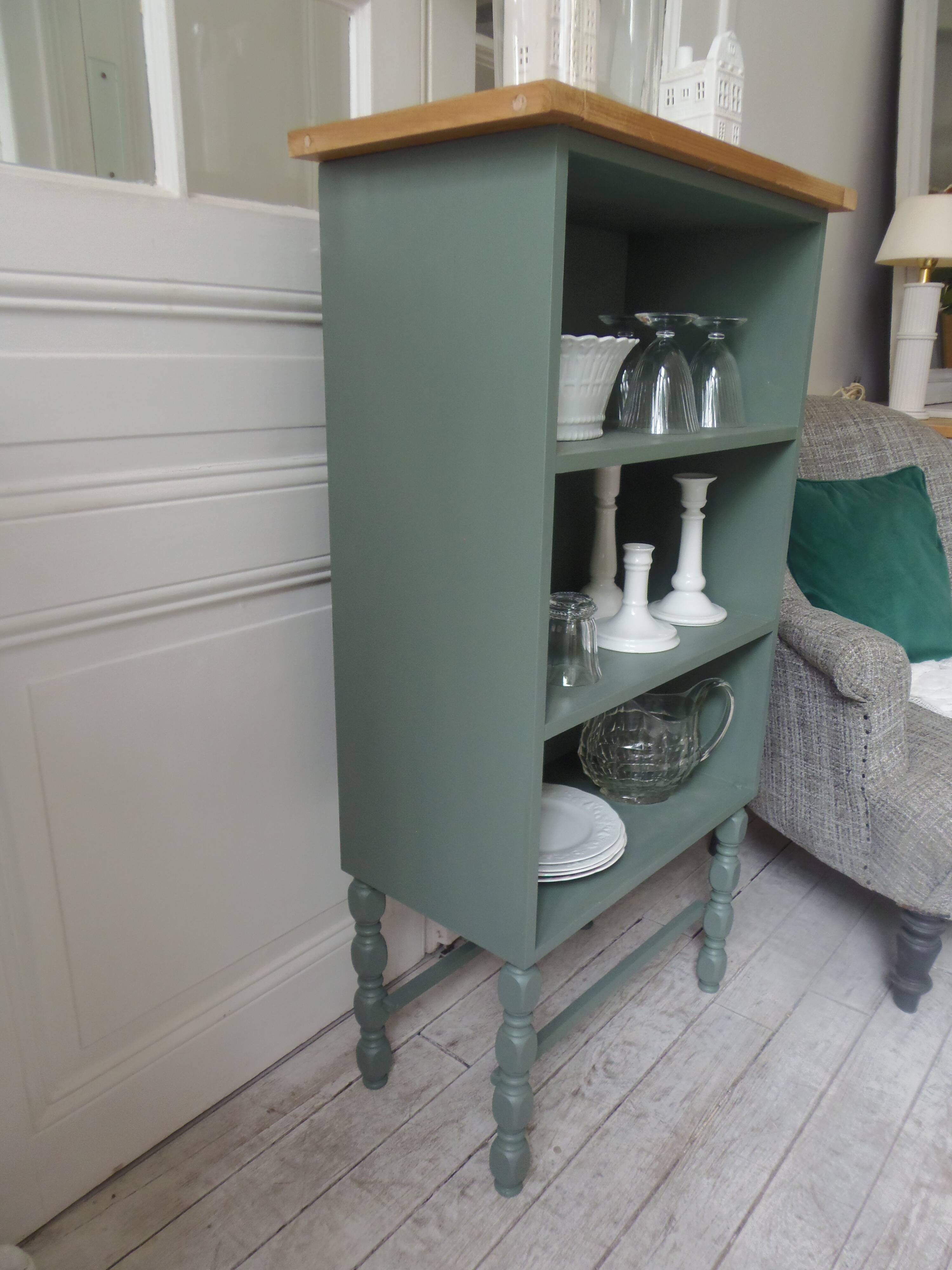 Small vintage bookcase enhanced in smoky green