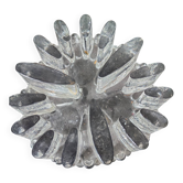 Large glass candle holder in iceberg brutalist style.