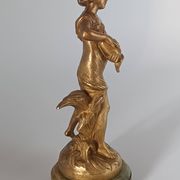 Old Regule Statuette The Source Auguste Moreau Base Green Onyx 19 cm
