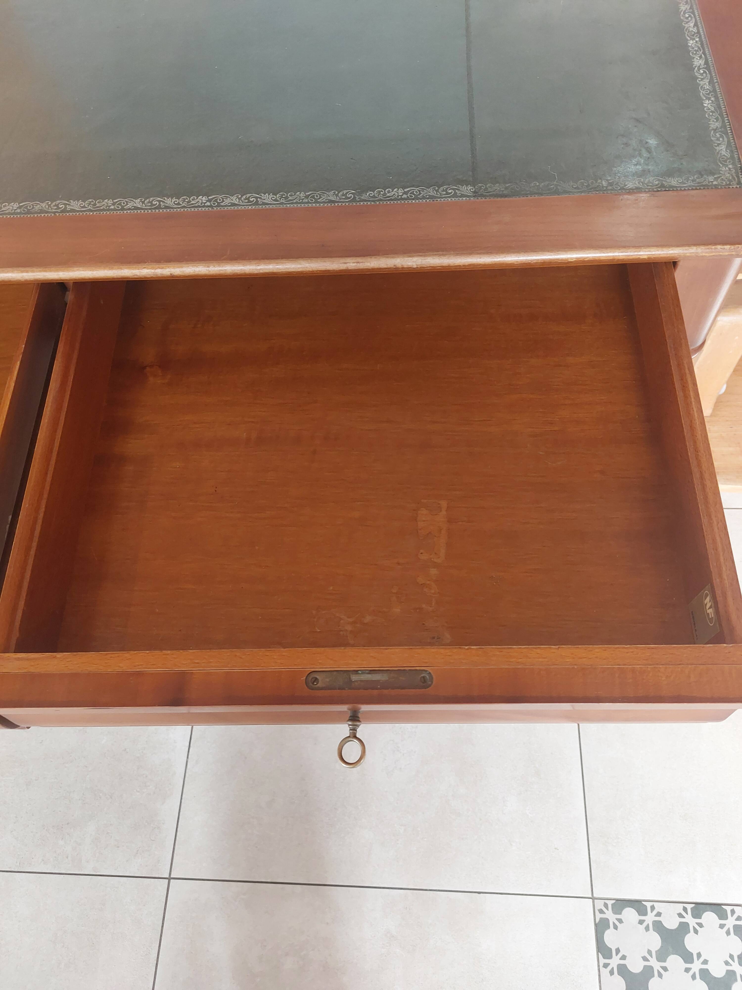 Wooden desk, leather top, extensions