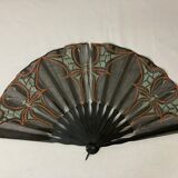 Showcase object, fan frame wood silk art deco décor early twentieth century