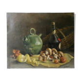 Painting, oil on canvas, still life, signed
