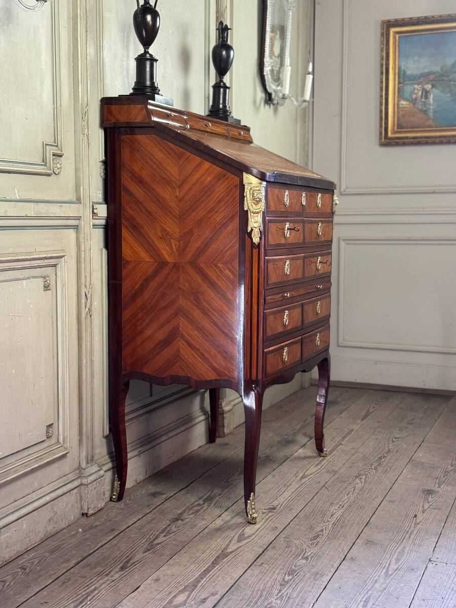 Louis XV Notary Secretary Cabinet in Veneer, Stamped by Nicolas Pet