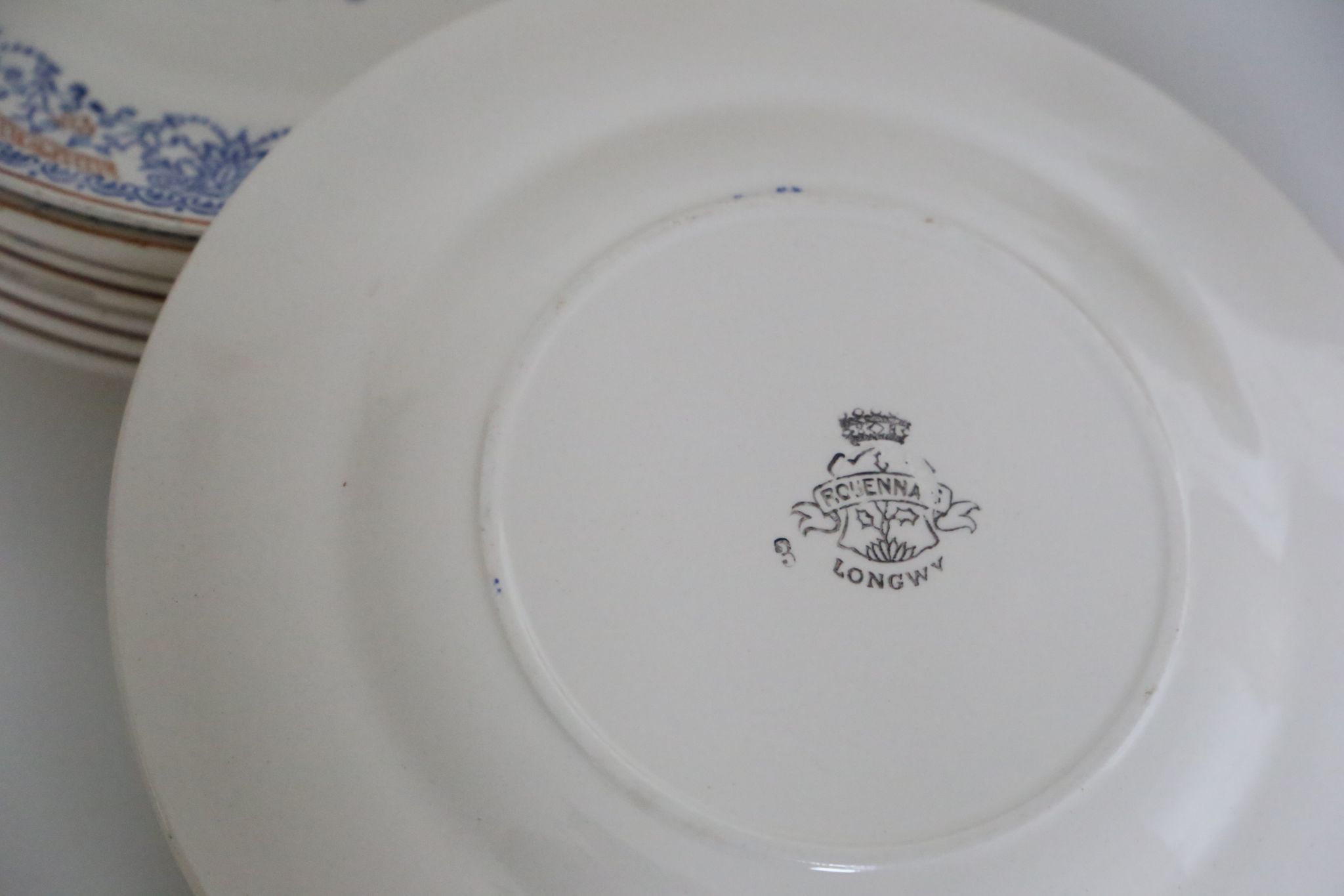 Set of 9 flat plates of Longwy Rouennais motif