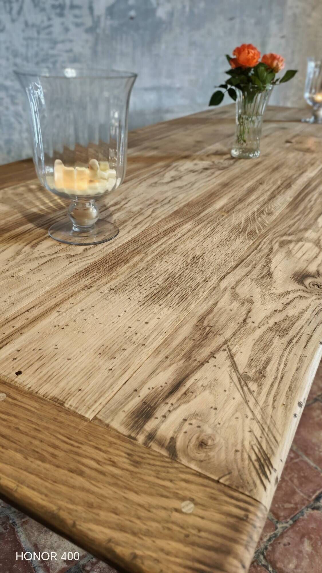 Solid oak farmhouse table "brut" 247x89, top "chocolate oak"