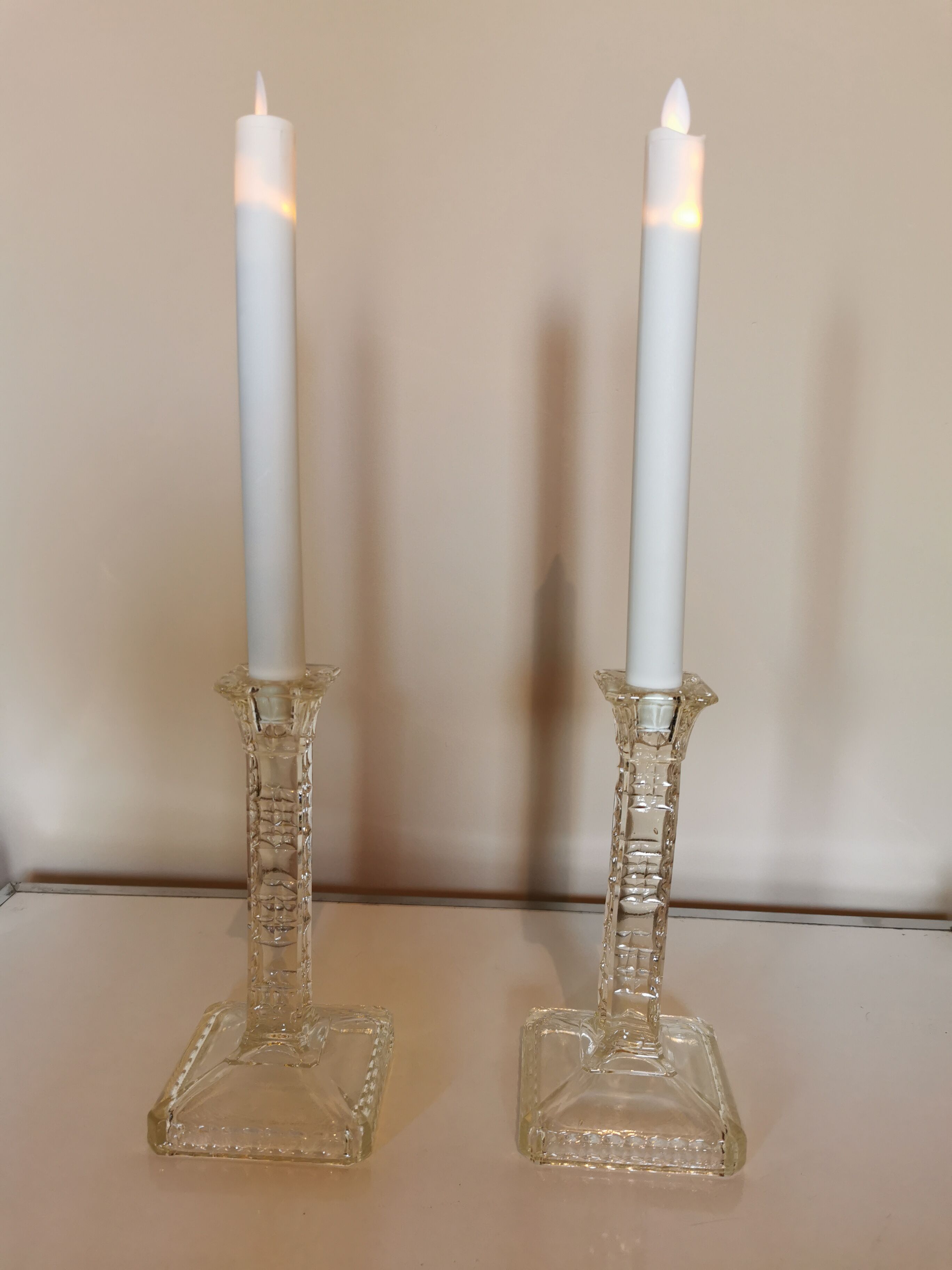 Pair of antique glass candle holders