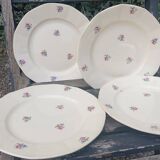 Assiettes à dessert x 7 porcelaine rétro 1920/50 à fleurs, CH-RENOU