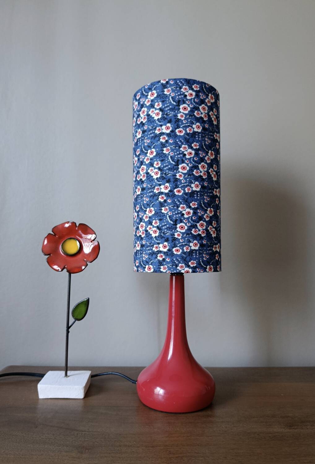 Vintage red bakelite touch lamp, Liberty floral lampshade