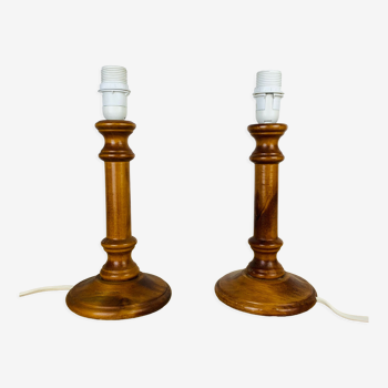 Paire de lampes bois tourné vintage