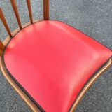 Set of five bistro chairs in wood and imitation leather, Charles Ramos Baumann style