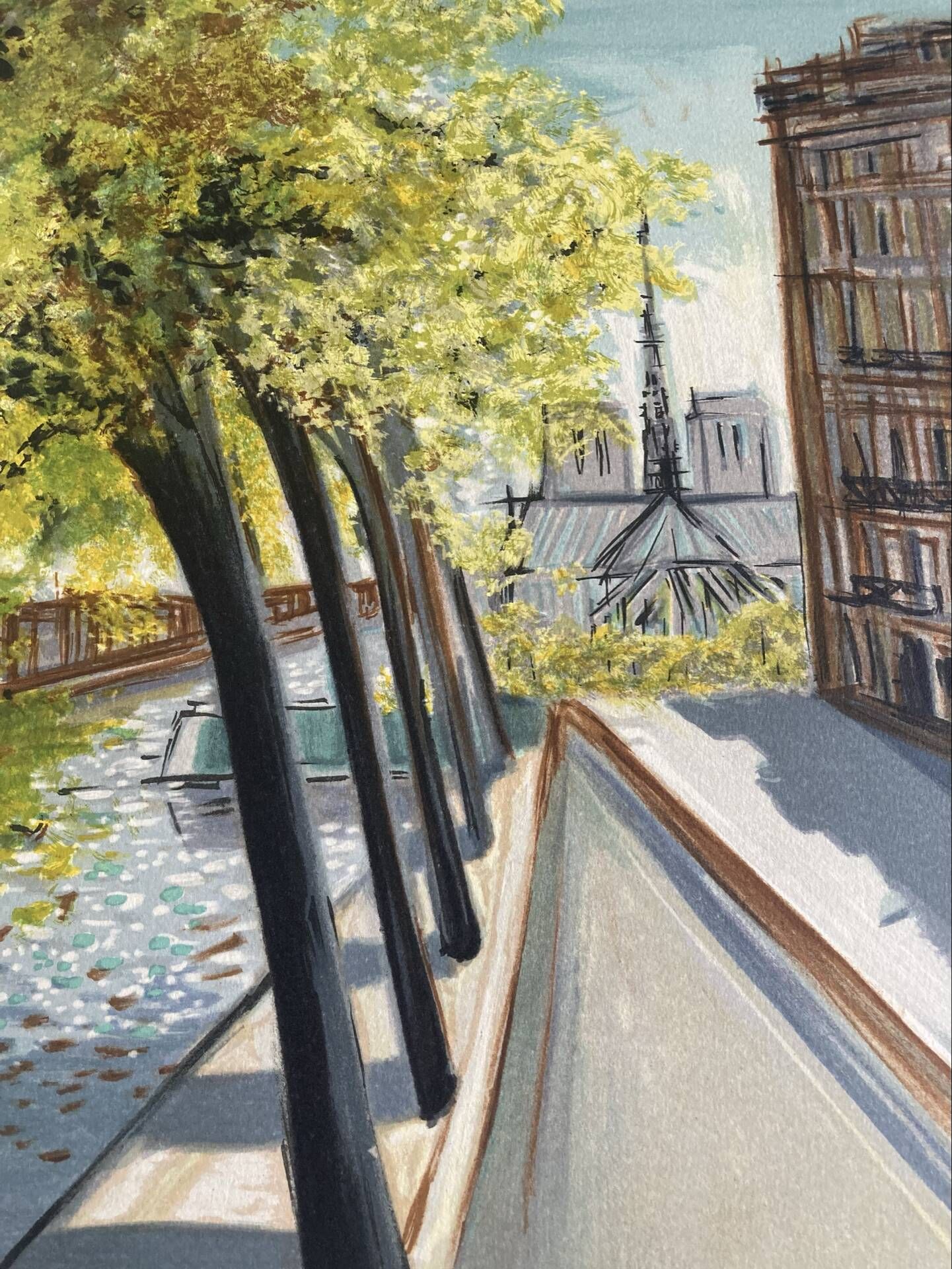 Lithographie signée Michel Henry - L’île Saint Louis et Notre Dame