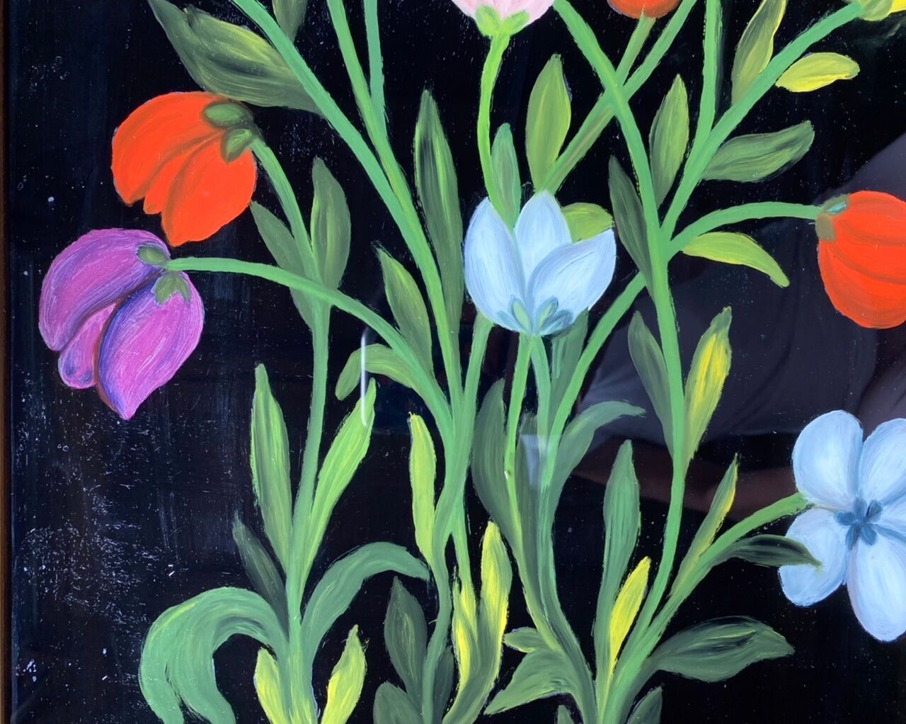 Old painting, still life with tulips, 20th century
