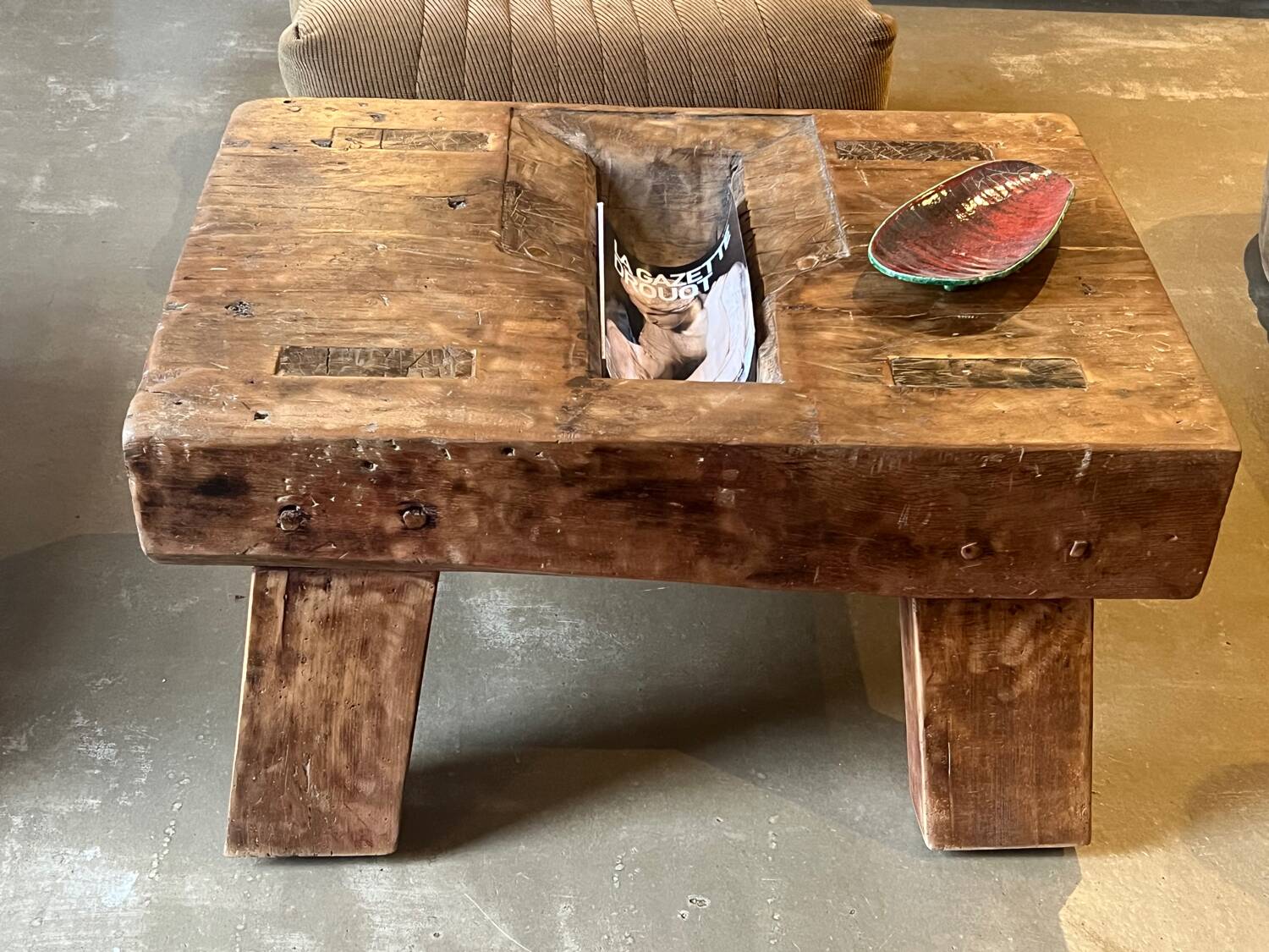 Brutalist coffee table made of solid wood
