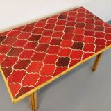 Vintage dining table in rattan and ceramic from Vallauris from the 50s and 60s