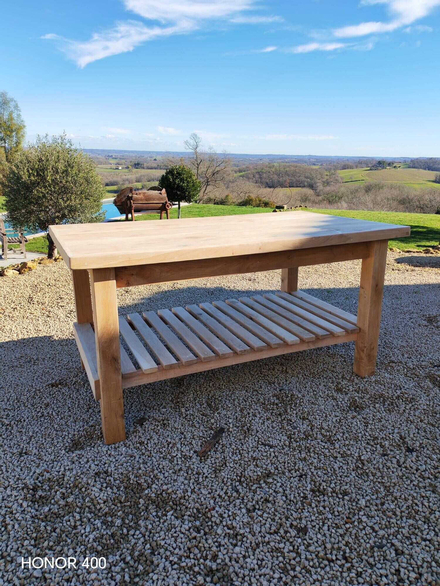 Solid raw oak table/island type "butcher's block" 180x105