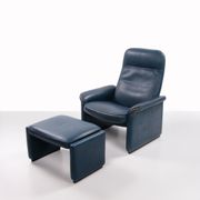 De Sede DS 50 Relax armchair with Hocker leather Petrol colour, 1980 Switzerland