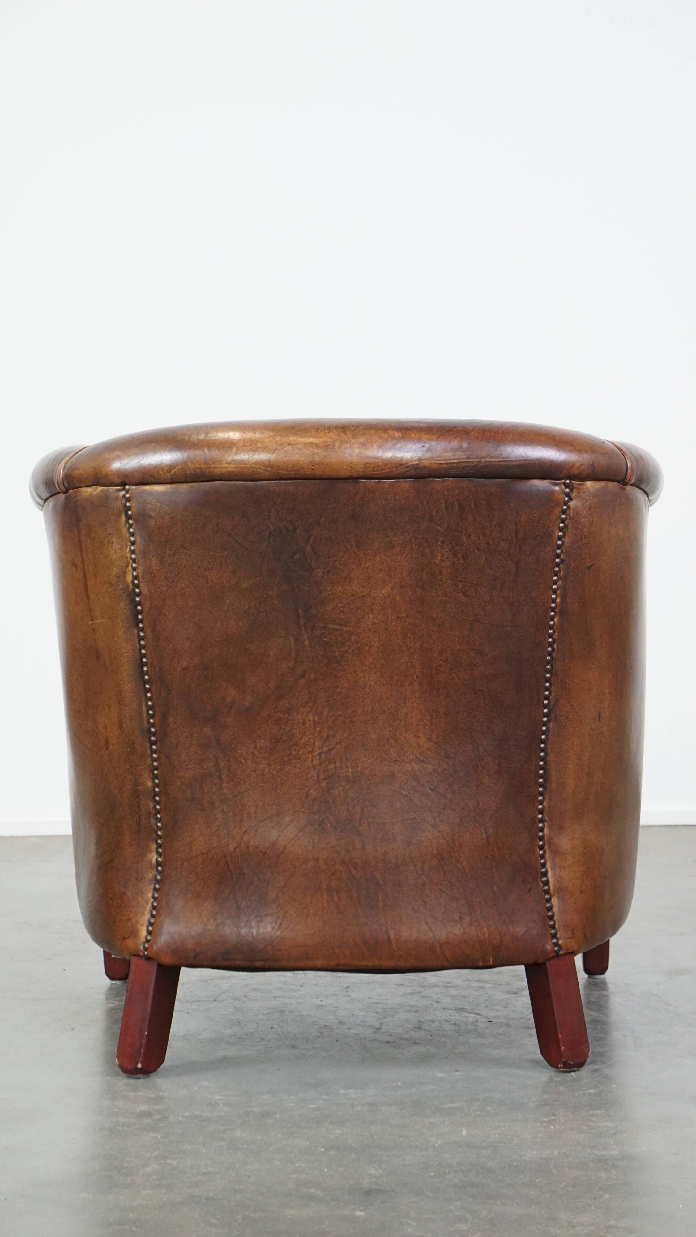 Cognac-Colored Sheepskin Leather Club Armchair