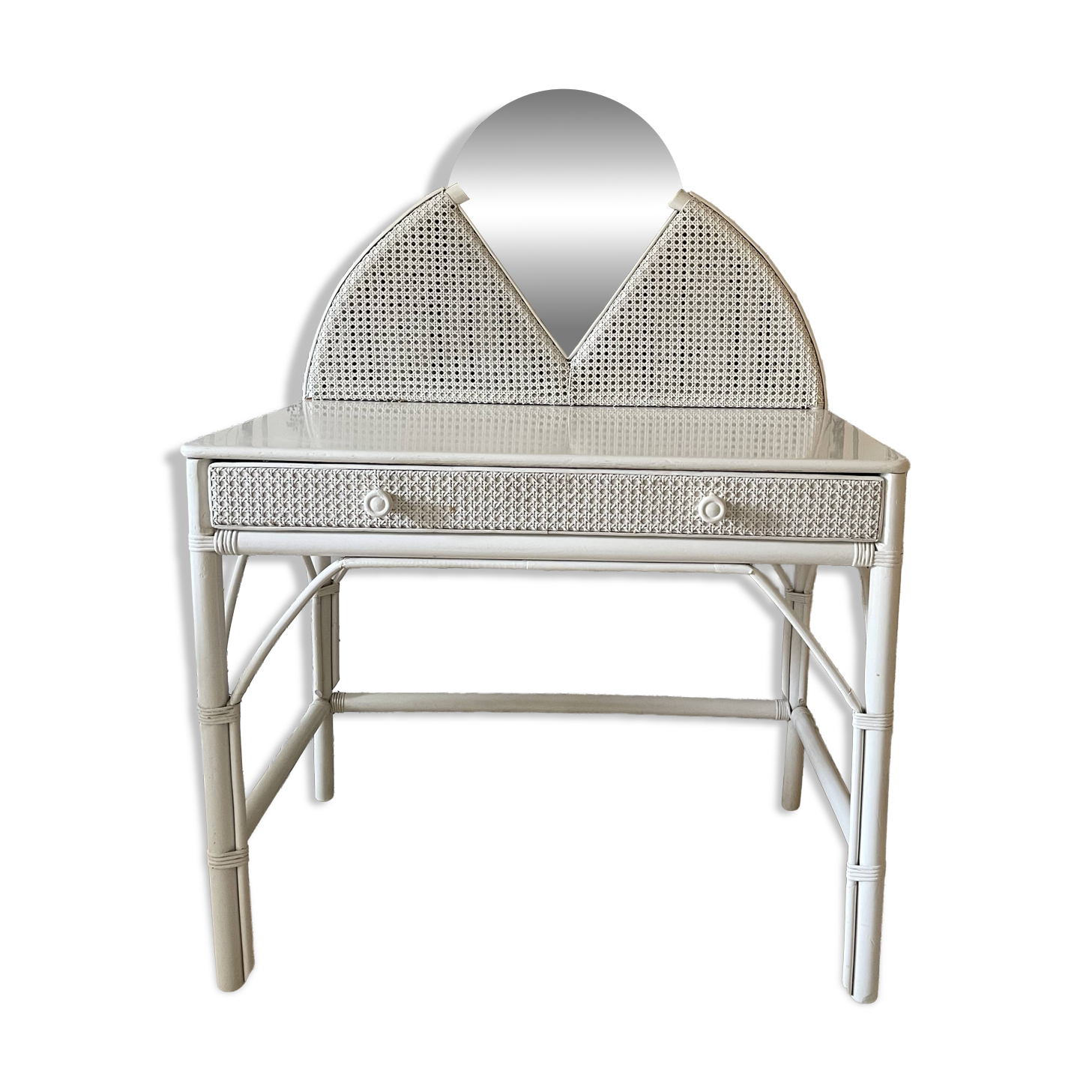 Coiffeuse en rotin blanc